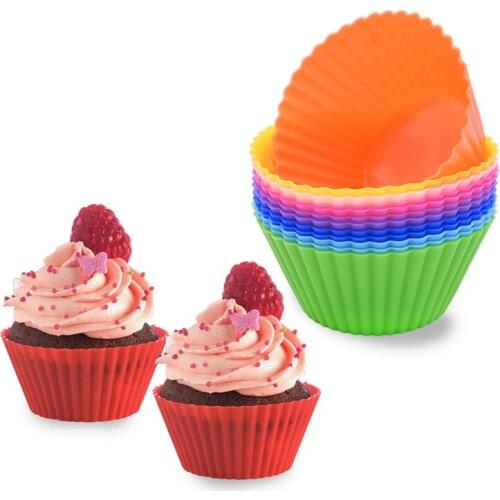 12pcs/lot Silicone Cake Mold Round Shaped Muffin Cupcake Baking Molds Kitchen Cooking Bakeware Maker DIY Cake Decorating Tools