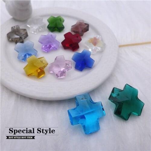 14mm/20mm DIY crystal cross shape charms pendants glass jewelry women accessories K9 choker drops religion Christmas decoration