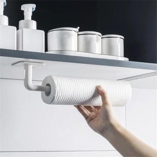 2pcs Kitchen Self-adhesive Accessories Under Cabinet Paper Roll Rack Towel Holder Tissue Hanger Storage Rack For Bathroom Toilet
