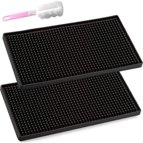 2 Pack Bar Mat, Non Slip Rubber Bar Service Mats Spill Mat for Coffee Bars Kitchen Restaurants ,with Cleaning Brushes