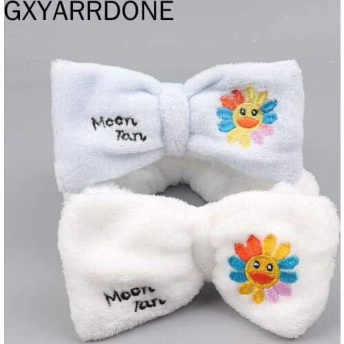 2021 Sunflower Wash Face Makeup Headbands For Women Coral Fleece Bow Spa Headband Shower Hair Band Girls Turban Hair Accessories
