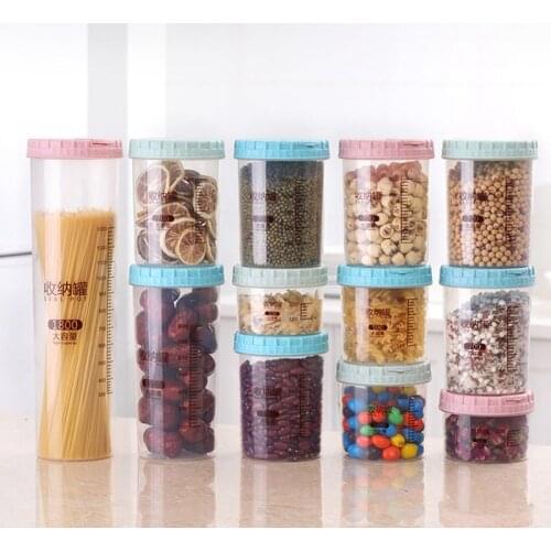 300/500/700/1100ml PP Food Storage Box Plastic Clear Scale Container With Lids Kitchen Storage Bottles Jars Dried Grains Tank