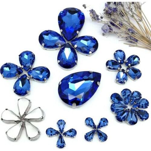 35pcs8Sizes MIX Light Sapphire DR shape Crystal Glass Sew-on Rhinestones Silver Bottom DIY Mobile phone shell and Wedding dress