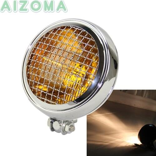 5.75 inch Chrome Mesh Grille Cover Headlight for Yamaha BMW Honda Cafe Racer Bobber Custom 60w/12v PAR46 Sealed Beam Headlights