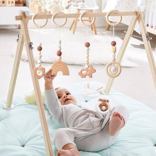 5Pcs/set Baby Wooden Beech Gym Pendant Stroller Hanging Toy Newborn Sensory Activity Birthday Gift Room Pram Decor for Infant