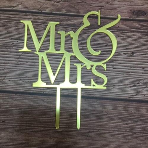 5pcs wholesale mirror gold mr & mrs plastic wedding cake topper