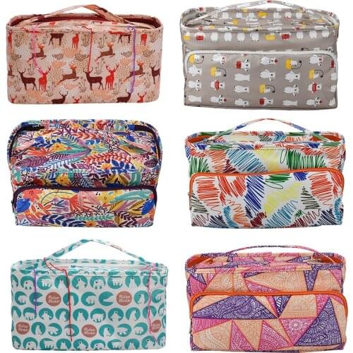 600D Oxford Cloth Printed Embroidery Storage Bag Handbag Wool Crochet Hooks Knitting Needle Yarn Sewing Supplies Tool Organizer