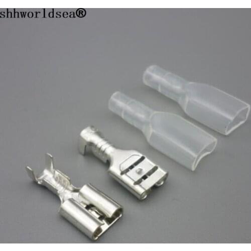 Shhworldsea Free Shipping 100 set 6.3mm car Crimp Terminal Female Spade Connector +Male Spade Connector+ Case