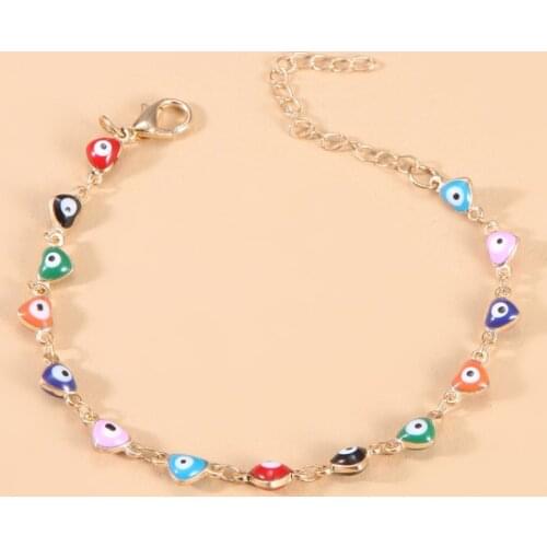 Gold Color Chain Bracelets Personality Enamel Multicolor Love Heart Eyes Charm Bracelets for Women Girls Jewelry
