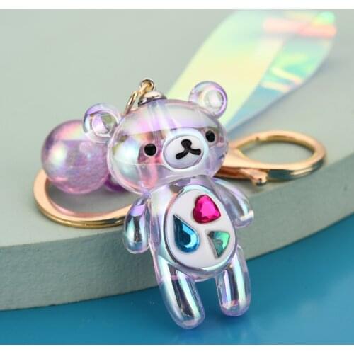 Cartoon Anime Bear Keychain Crystal Color Animal Doll Charm Bag Pendant Popular Cute Car Key Chain Ring Gift for Friend