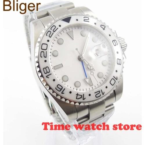 2019 Bliger 40mm Luxury No Lg GMT Mechanical Automatic wrist watch men waterproof white dial luminous sapphire Ceramic Bezel 962