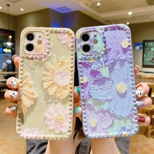 Retro Oil Painting Flower Phone Case For iPhone 12 11 Pro Max XR XS Max X 6 7 8 Plus Soft Silicone Cover For iPhone 12 Mini