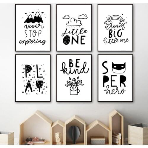 Black And White Quote Wall Art Cute Details And Texture Letter Nursery Poster Print Canvas Painting Baby Kids Room Decoration