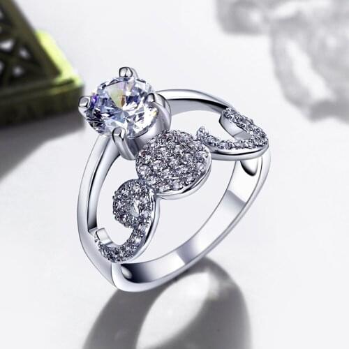 Elegant crystal female Ring princess design Bright Fashion womens Rings Best Gift Copper Jewelry for lady