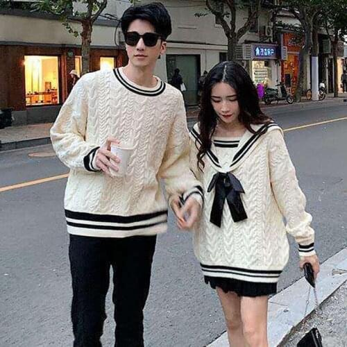 Preppy Style Couple Sweater Men Women Fashion Sweater Lolita Girl Sweet Navy Collar Sweater Couples Harajuku Sweater
