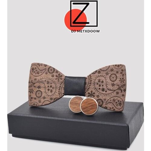 New Fashion Accessories Plaids Womens Mens Bowknot Bowtie Classic Carved Print Wood Creative Bow Ties Necktie Wedding Party Set