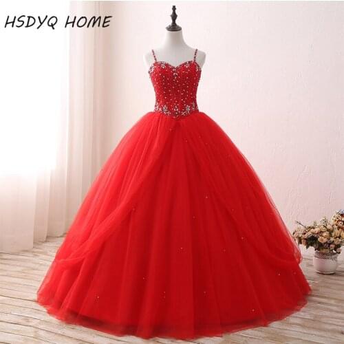 Red Spaghetti Strap Quinceanera Dresses Cheap 2017 Lace up back Vestidos De 15 Anos Ball Gown Birthday Dresses Real Photos
