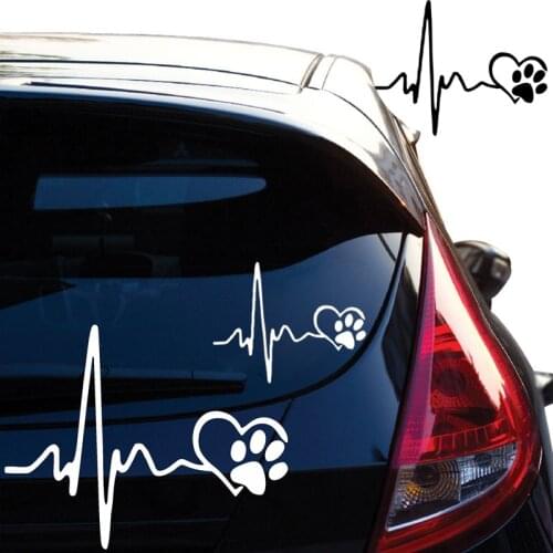 Creative Black/ White Love Dog Footprints ECG Car Stickers Auto Exterior Accessories Decoration Car Decor Cartoons Decal