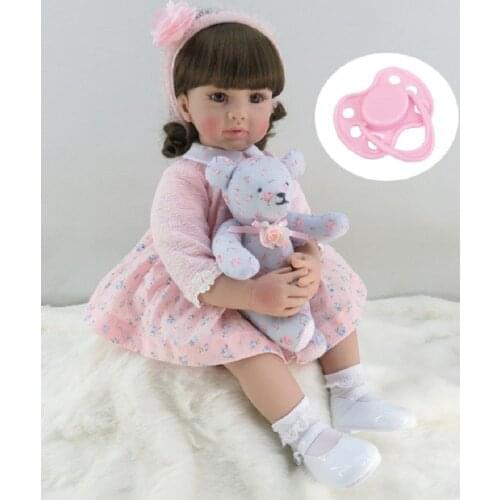 60cm Silicone Reborn Toddler Girl Baby Doll Lifelike Vinyl Pink Princess Toy With Bear Birthday Gift Limited Edition Doll