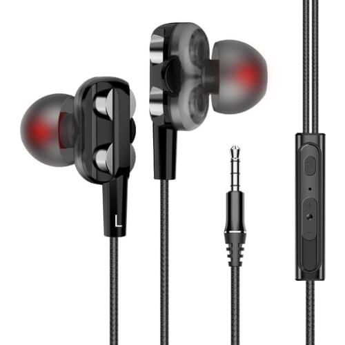 Hot Sale Dual Moving Coil 3.5mm Wire-Controlled In-Ear Earphone Heavy Bass Stereo Earbuds Headset with Mic for Xiaomi Huawei
