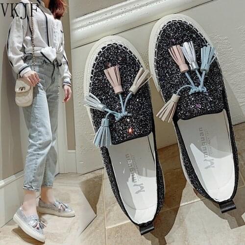 Crystal Colorful Tassel Muffins Loafers Shoes Women Slip on Shallow Mocassins Paillette Fringe Espadrilles Flats2021
