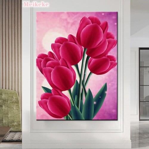 Diy 5D red tulips flower Full Diamond Painting cross stitch kits art High Quality Floral 3D paint by diamonds mosaic gift