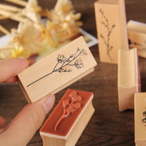 Natural Flowers and plants Vintage Seal Decorative Stamp Label Wooden Rubber Stamps Rubber Stamp for Card Making Scrapbooking