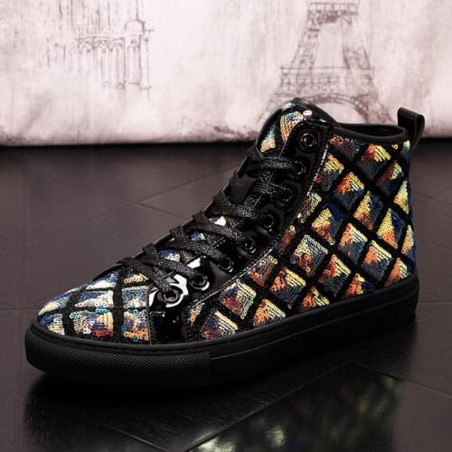 2021 New Fast Fashion Mens Glitter Sequin Causal Loafers Flat Shoes Male Hip-hop For Zapatos Hombre Vestir Rock Punk Sneakers