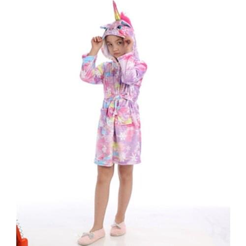 New Unicorn Cartoon Girls Bathrobe Childrens Sleepwear Nightgowns Kids Sleepwear Pajamas Bath Robe Beach Towels