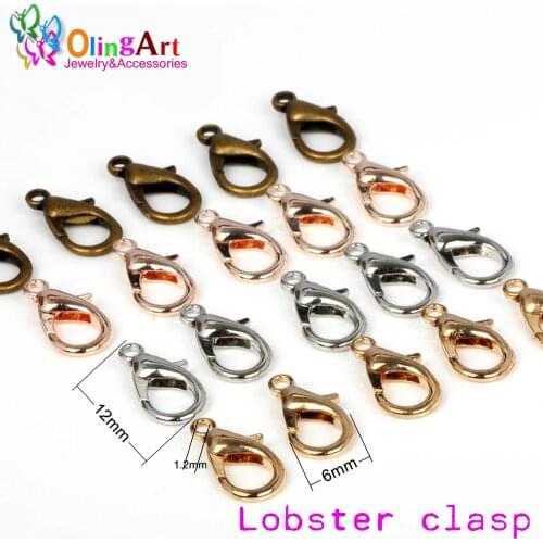 OlingArt 12mm 72pcs/lot Lobster Clasps Bronze/Gold-color/Silver-color Hooks for Necklace DIY Jewelry making