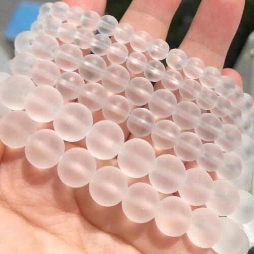 Wholesale Natural Stone Beads Frosted Clear Crystal Round Loose Beads For Jewelry Making 15.5" Pick Size 4/6/8/10/12mm