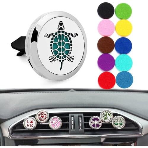 Car Air Freshener Car Diffuser Locket Vent Clip Turtle 30mm Stainless Steel Essential Oil Aroma Perfume Auto Locket 10pcs Pads