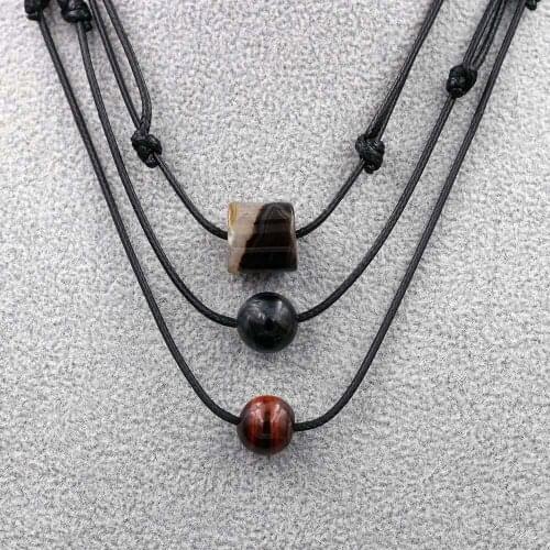 Natural Stone Pendant Necklace Choker for Men Boys Single Bead Lava Tiger Eye Lapis Lazuli Adjustable Jewelry Dropshipping