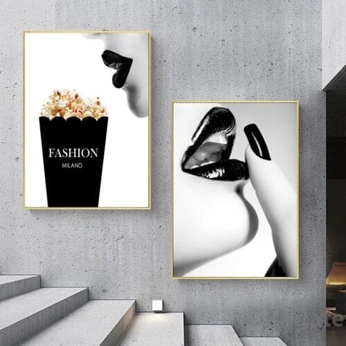 Black and White Woman Lip Print Posters Cuadros Vogue Pop Art Canvas Painting Home Decor Wall Pictures Home Room Decoration Gift