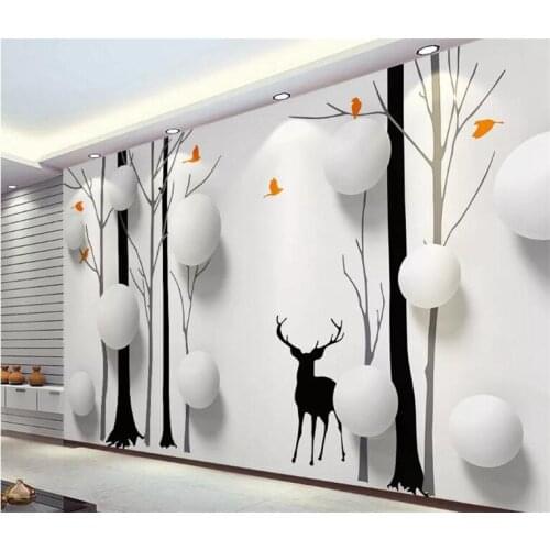 Custom Photo Wallpaper Mural Wall Sticker Modern Simple 3d Circle Little Deer Forest Background Wall papel de parede