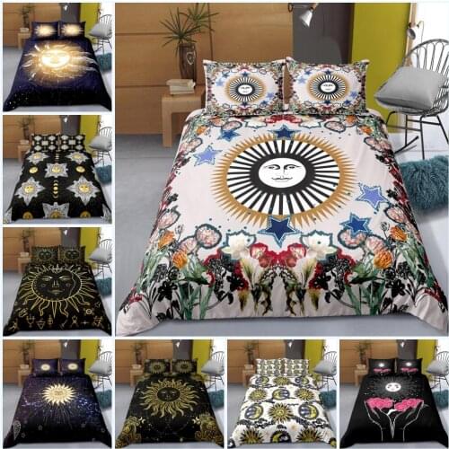 Sun God Moon Printing Bedding Gold Line Retro Pattern Duvet Cover Soft Microfiber Quilt Cover Various Sizes Bed Set Shell 3 Pcs
