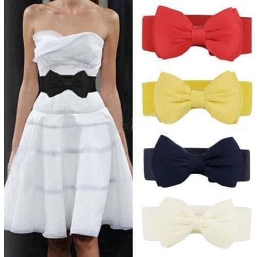 1 Pc Girl Women Elastic Wide Stretch Buckle Bowknot Bow Waistband Waist Belt Accessories