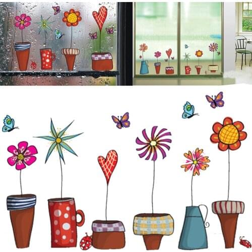 PVC Decoration Wall Sticker Cartoon Flower Butterfly Wall Stickers DIY Decal Window glass Wall Decor Sticker