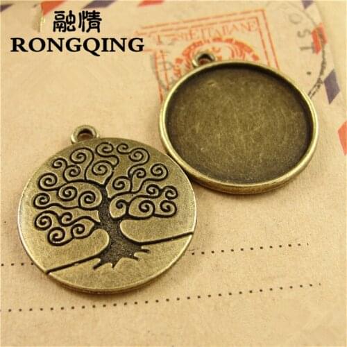 RONGQING 40pcs/lot Cartoon Back Tree Cabochon 20mm Retro Cameo Base DIY Jewelry Accessories Wholesale Craft