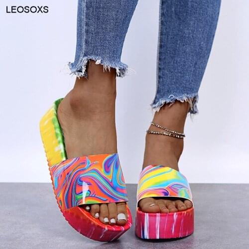 Shoes Woman Summer 2021 New Fashion Large Size Slippers Colored Mid-heel Platform Casual Beach Sandal