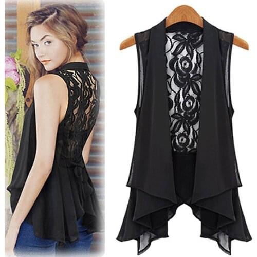 2021 Big Yards Chiffon Vest In The Long Section Chiffon Lace Vest Jacket Spring Plus Size Clothing Hem Chiffon Cardigan Vest Top