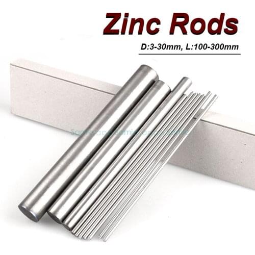 99.999% Zinc Bar Metal Density Zn Rods Stick Boat Electrode Cylinder DIY Hobbies Crafts 100mm-300mm Length
