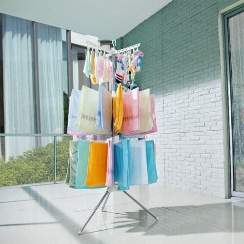 BYN White Blue Pink Plastic 3-Tier Standing Foldable Underwear Drying Rack with Bra Hooks Towel Socks Laundry Tripod Rack DQ0973