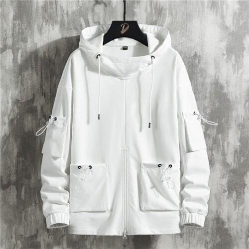 2021 White Oversized Hoodie Mens Streetwear Pullover Loose Sweatshirt Male Hip Hop Hooded Tops Outwear With Pockets