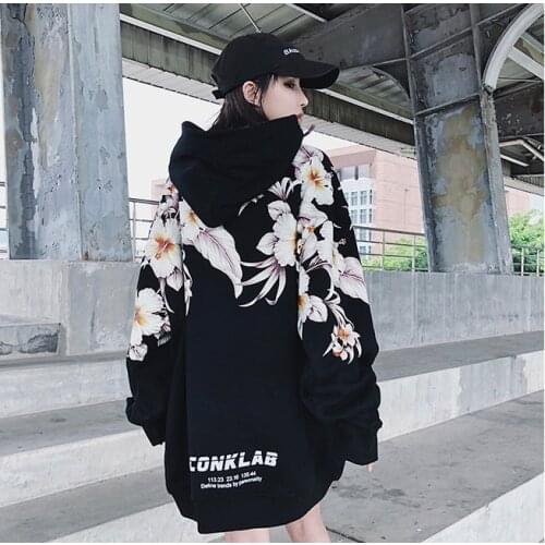 2018new hip hop hip-hop style easy mens and womens same rose cross printed embroidered hoodie