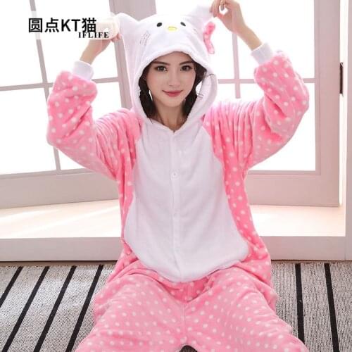 Adults Animal Kigurumi Bow Cat Pajamas Sets Sleepwear Cosplay Zipper Onesie Hooded Women Men Winter Unisex Cartoon Pajamas