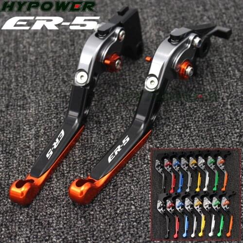 16 Colors With Logo(ER-5) Orange&Titanium CNC Folding&Extending Motorcycle Brake Clutch Lever For Kawasaki ER-5 ER5 2004-2005