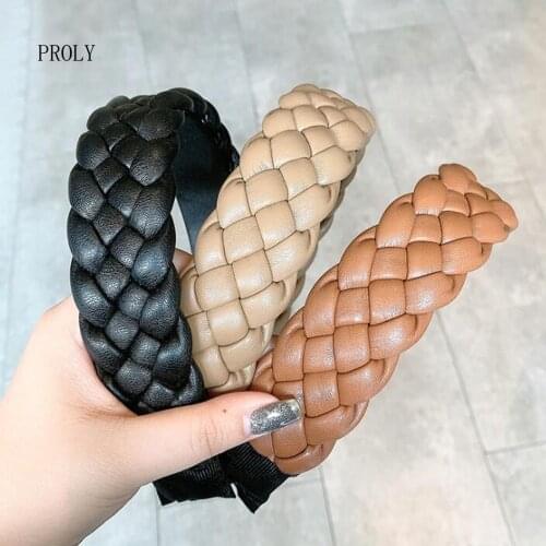 PROLY New Fashion PU Hairband Women Wide Side Braid Headband Multi-layer Woven Turban Headwear Vintage Hair Accessories