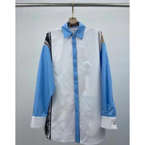 New 2021 Women Autumn Fashion Runway Loose Long Shirts Turn down Collar Long Sleeve Print Blouses Long Tops