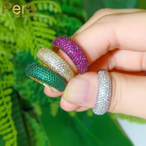 Pera Resizable Micro Pave Cubic Zirconia Yellow gold and Silver Color Big Round Engagement Party Rings for Women Jewelry R151